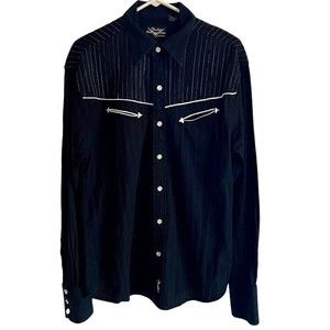 Fender da Vinci Men's Western Style Long Sleeve Black Pearl Snap Guitar Shirt L